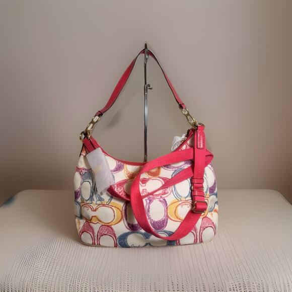 NWT Rare find Coach F21915 Scribble Print Canvas Hobo Multicolor Signature C - Picture 5 of 11